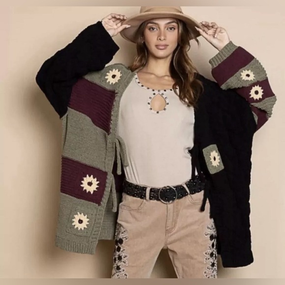 Closeout !▪️NWT POL Color Blocked, Striped, Floral Multi Cardigan Sweater - Picture 2 of 10